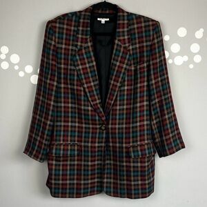 Vintage Talbots Wool Blend Plaid Blazer Size 16 Notch Lapel One-Button Closure